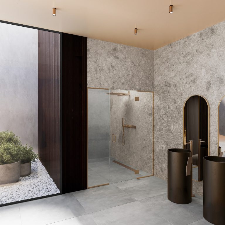 CRL bespoke shower screens in elegant antique brass