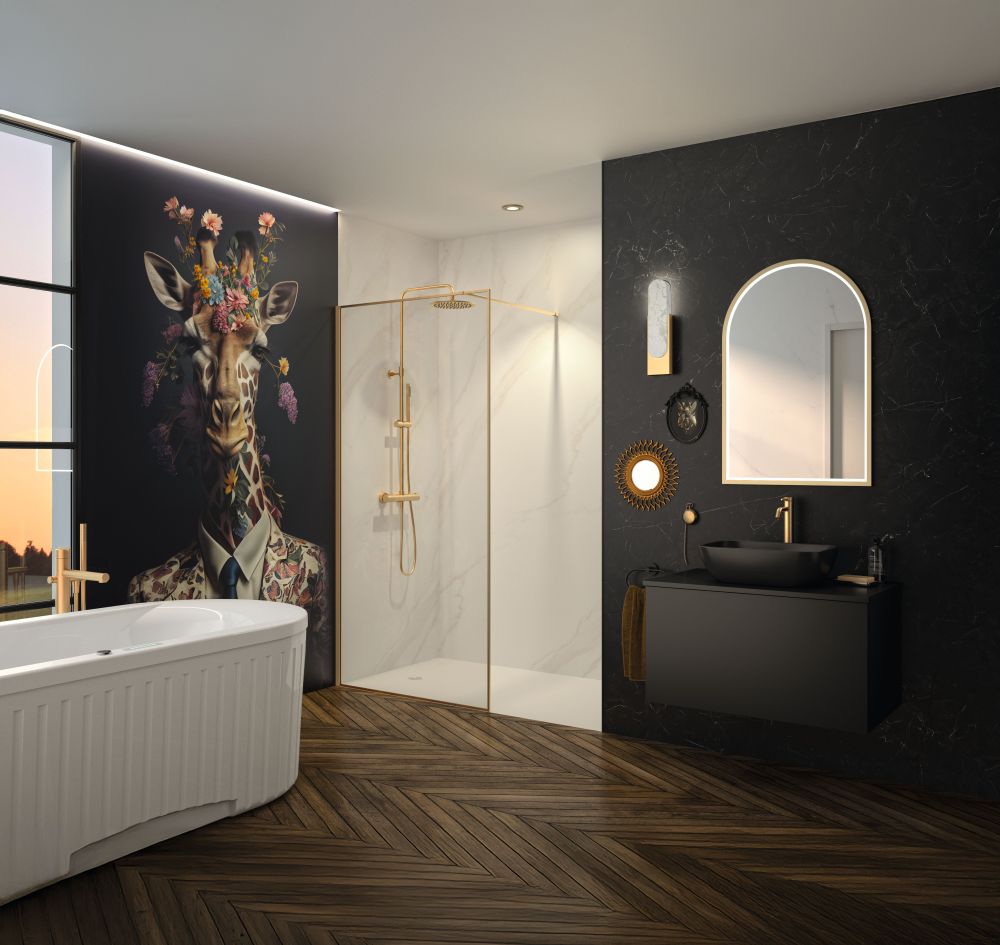 New Solo range of walk-in shower enclosures from Kinedo Bathroom-Review-Kinedo-Solo-Design-gold-Giraffe-Kinewall